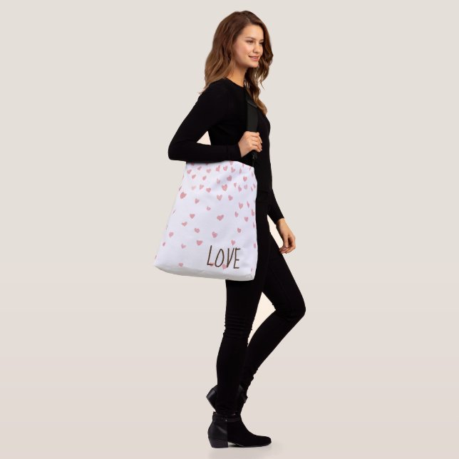 Niedlich Pink Stilvolle Liebe Herz Tragetaschen Mit Langen Trägern (Am Model)