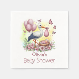 Niedlich Pink Stork Girl Babydusche Napkins Serviette