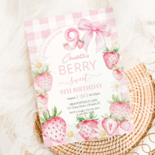 Niedlich Pink Strawberries Berry Sweet 9. Geburtst Einladung