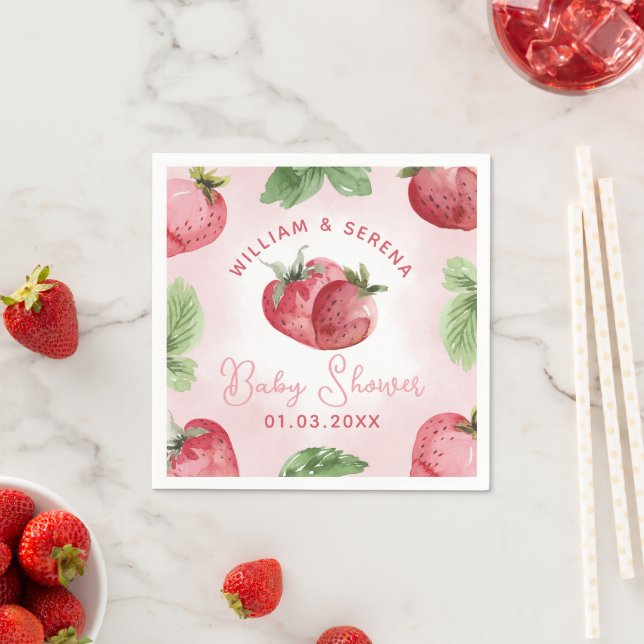 Niedlich Pink Strawberry Babyduschpapier Napkin Serviette (Beispiel)