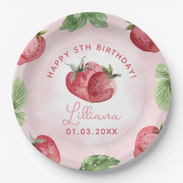 Niedlich Pink Strawberry Geburtstagsparty Pappteller (Vorderseite)