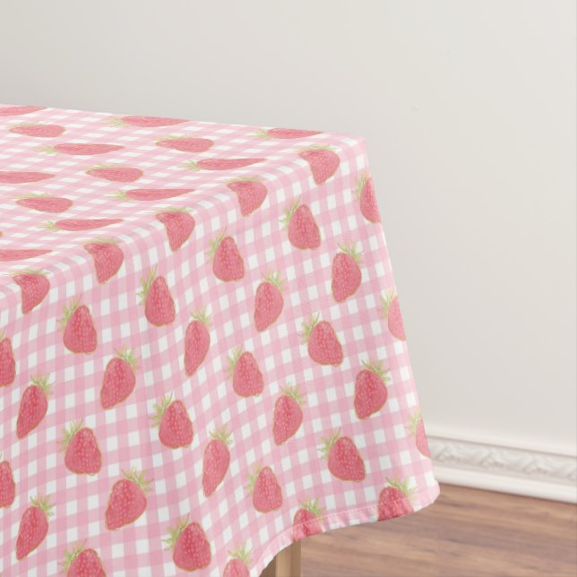 Niedlich Pink Strawberry Gingham Picnic Tischdecke (Beispiel)