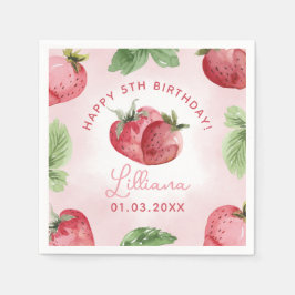 Niedlich Pink Strawberry Happy Birthday Paper Napk Serviette