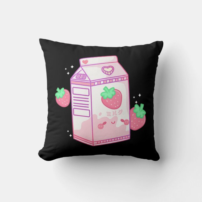 Niedlich Pink Strawberry Milk Japanisch Kawaii Ret Kissen (Vorderseite)