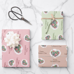 Niedlich Pink Sukkuline Herzklopfen Valentinstag Geschenkpapier Set