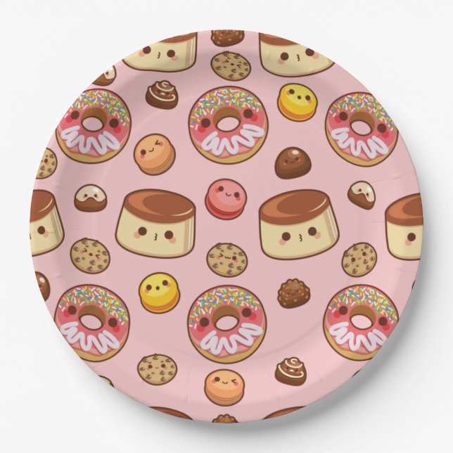 Niedlich Pink Sweet Kawaii Leckereien Party Pappteller (Vorderseite)