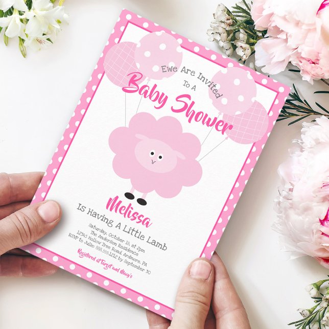 Niedlich Pink Sweet Lamb Moderne, einfache Babydus Einladung (Von Creator hochgeladen)