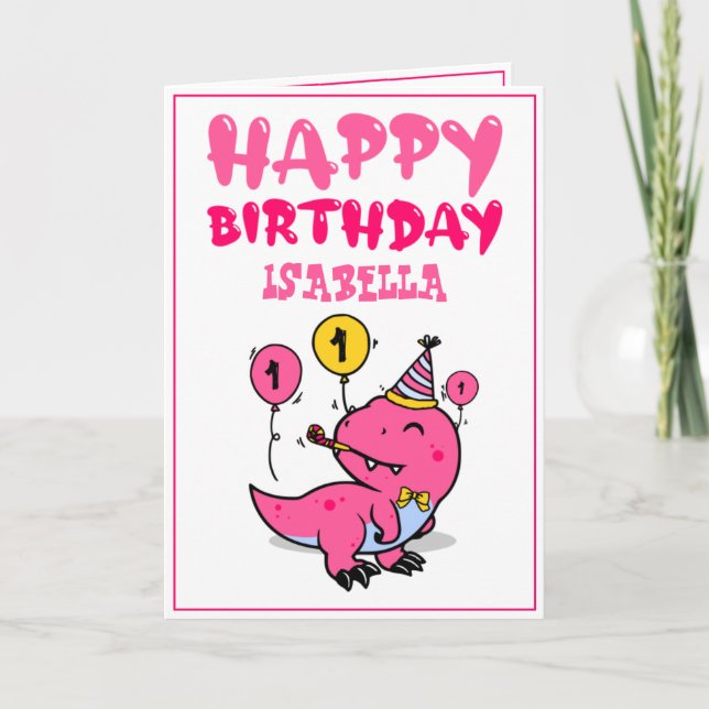 Niedlich Pink T-Rex Dino Enkeltochter 1. Geburtsta Karte (Vorderseite)