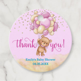 Niedlich Pink Teddy Bären Ballon Danke Baby Dusche Geschenkanhänger