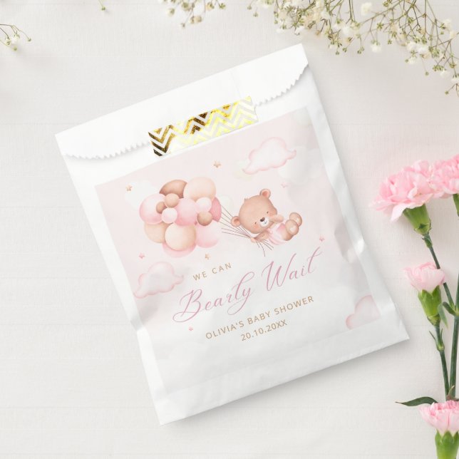 Niedlich Pink Teddy Bear Balloon Girl Babydusche Geschenktütchen (Versiegelt)