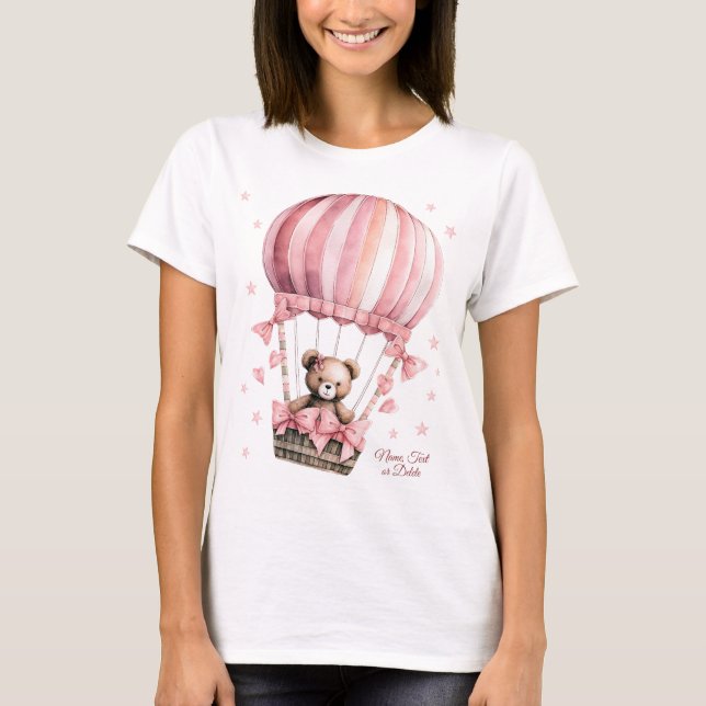 Niedlich Pink Teddy Bear Hot Air Ballon Elegant T-Shirt (Vorderseite)