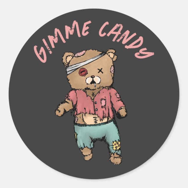 Niedlich Pink Teddy Bear Zombie Gimme Candy Hallow Runder Aufkleber (Vorderseite)