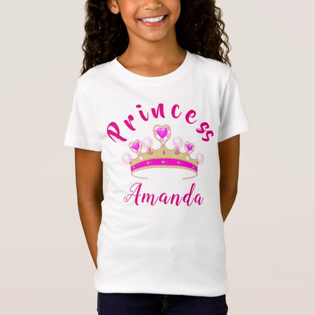 Niedlich Pink Tiara Princess Personalisiert T-Shirt (Vorderseite)