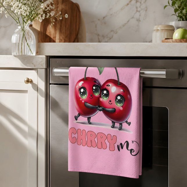 Niedlich Pink Trendy Red Cherry Couple Geschirrtuch (Kitchen towel 
)