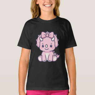 Niedlich Pink Triceratops Dinosaurier mit Bow - Ca T-Shirt