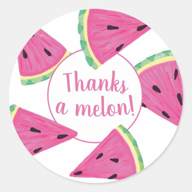 Niedlich Pink Tropical Watermelon Danke Runder Aufkleber (Vorderseite)