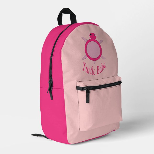 Niedlich Pink Turtle Babe Bedruckter Rucksack (Rückseitige Ecke links)
