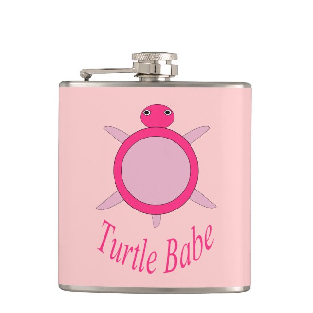 Niedlich Pink Turtle Babe Flask Flachmann (Vorderseite)