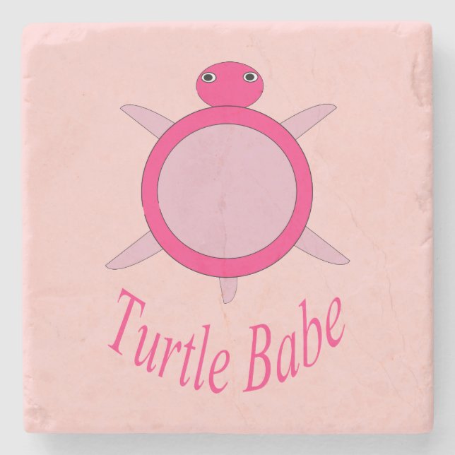 Niedlich Pink Turtle Babe Stone Untersetzer (Vorderseite)