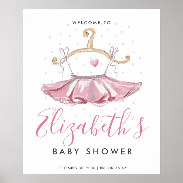 Niedlich Pink Tutu Ballerina Babydusche Begrüßungs Poster (Vorne)