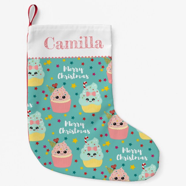 Niedlich Pink und Blue Kawaii Weihnachten Kleiner Weihnachtsstrumpf (Vorderseite)