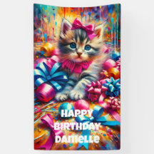 Niedlich Pink und Blue Kitten Girl's Geburtstag