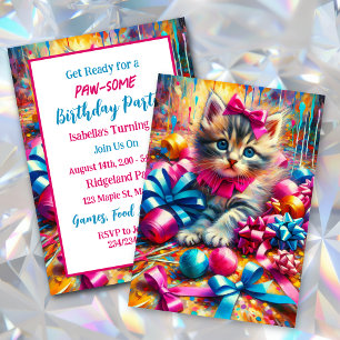 Niedlich Pink und Blue Kitten Girl's Geburtstag Einladung
