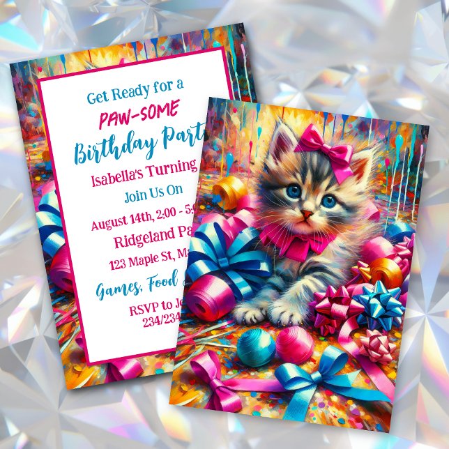Niedlich Pink und Blue Kitten Girl's Geburtstag Einladung (Von Creator hochgeladen)