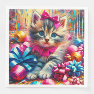 Niedlich Pink und Blue Kitten Girl's Geburtstag Serviette