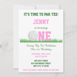 Niedlich Pink und Green Golf Par-T-Shirt 1. Geburt Einladung