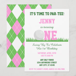 Niedlich Pink und Green Golf Par-T-Shirt 1. Geburt Einladung