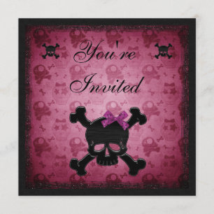 Niedlich Pink und Schwarz Gothic Skulls Geburtstag Einladung