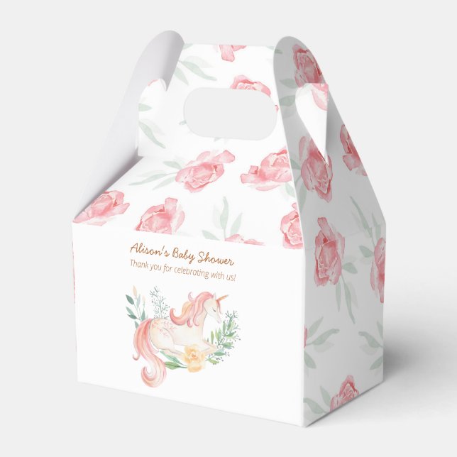 Niedlich Pink Unicorn Blumengrün Babydusche Favo Geschenkschachtel (Vorderseite)