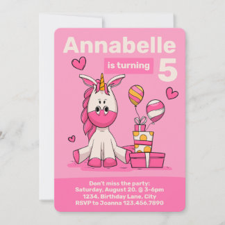 Niedlich Pink Unicorn Girl Geburtstagsparty Einladung