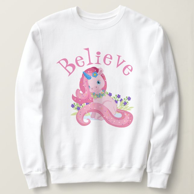 Niedlich Pink Unicorn glauben Sweatshirt (Design vorne)
