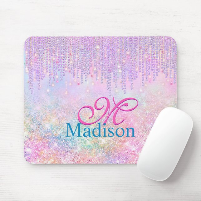 Niedlich Pink Unicorn Glitzer Kristall Tropfen Mon Mousepad (Mit Mouse)
