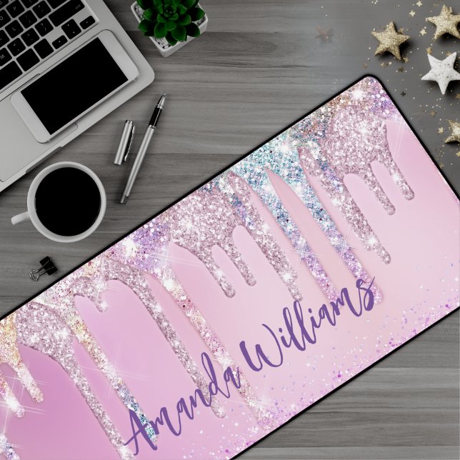 Niedlich Pink Unicorn Rainbow Glitzer Tropfen Schreibtischunterlage (Von Creator hochgeladen)