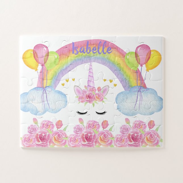 Niedlich Pink Unicorn Regenbogen Glitzer Herz (Horizontal)
