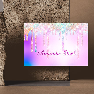 Niedlich Pink Unicorn Regenbogen Glitzer Tropfen M Magnetische Visitenkarte