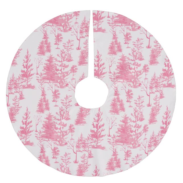 Niedlich Pink Vintag Pine Tree Weihnachten Polyester Weihnachtsbaumdecke (Vorderseite)