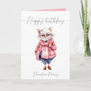 Niedlich Pink Wasserfarbe Alte Granny Katze Glückl Karte