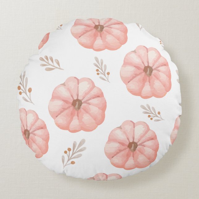 Niedlich Pink Wasserfarbe Pumpkin Blume Rundes Kissen (Vorderseite)
