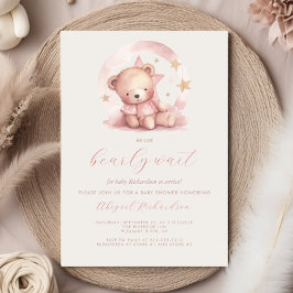Niedlich Pink Watercolor Bear Girl Babydusche Einladung