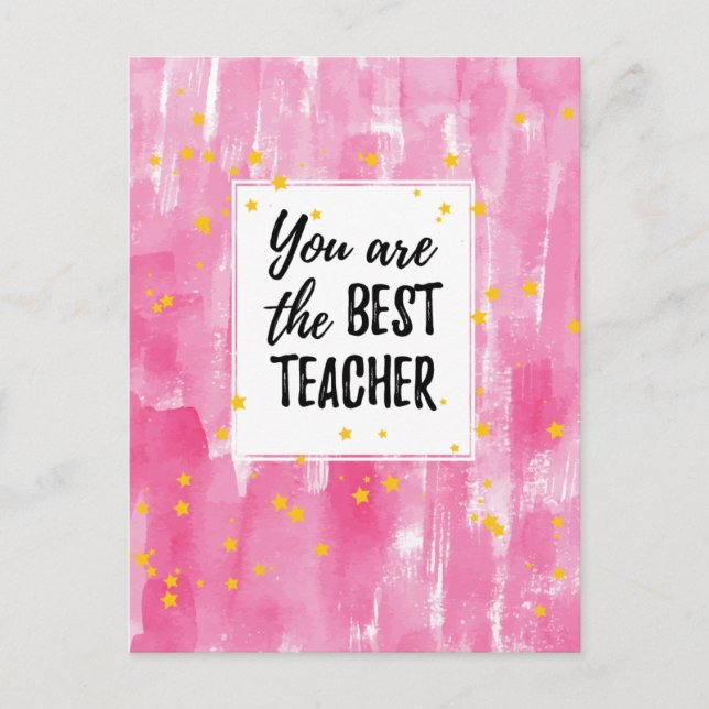 Niedlich Pink Watercolor Beste Teacher-Bewertung Postkarte (Vorderseite)