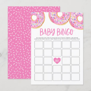 Niedlich Pink Watercolor Donuts Kinderdusche Bingo Begleitkarte