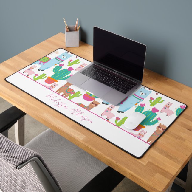 Niedlich Pink Watercolor Llama Schreibtischunterlage (Büro 2)