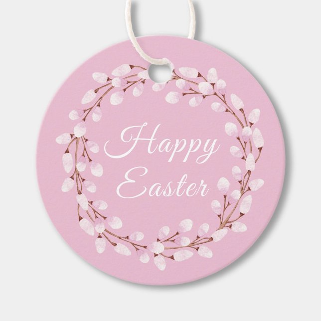 Niedlich Pink Watercolor Pussy Willow Happy Ostery Geschenkanhänger (Cute Pink Watercolor Pussy Willow Happy Easter Favor Tags)