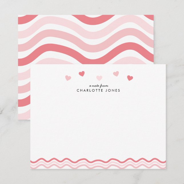 Niedlich Pink Wavy Muster Herz Kids Stationierung Mitteilungskarte (Vorne/Hinten)