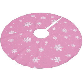 Niedlich Pink Weihnachten Schneeflocke Wintermuste Polyester Weihnachtsbaumdecke