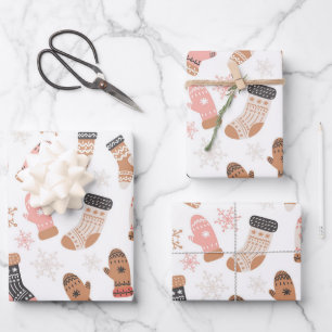 Niedlich Pink Weihnachten Strümpfe Socken Schneefl Geschenkpapier Set